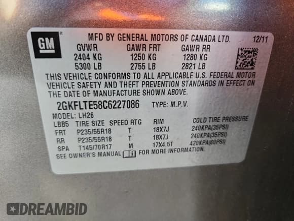 ✅ 2012 GMC Terrain SLE-2 • VIN: 2GKFLTE58C6227086 • Lot: 84884955. Listed on Copart with 91,937 mi. Free auction sales archive from the USA and detailed vehicle history report at DreamBid. Image 12.