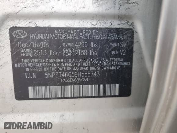 2009 Hyundai Sonata GLS z VIN 5NPET46C59H555743, wystawiony jako Copart lot #75957044 z przebiegiem 218 656 mil mil oraz Czysty tytuł • Clean title. Historia ofert i sprzedaży dostępna na DreamBid. Obrazek 12.