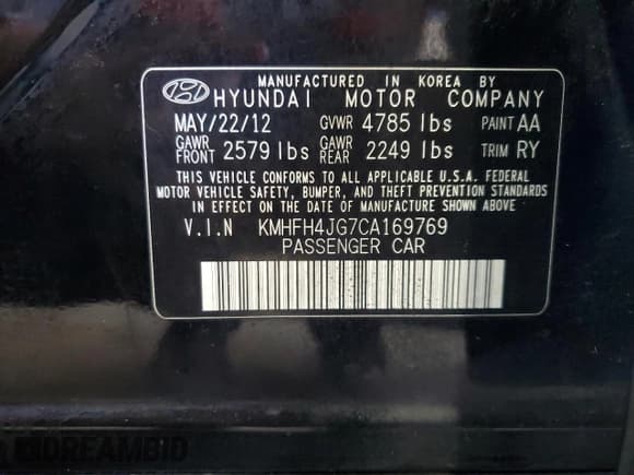 ✅ 2012 Hyundai Azera • VIN: KMHFH4JG7CA169769 • Лот: 67572315. Опубликован ранее на Copart с пробегом 172 543 миль. Бесплатный доступ к архиву аукционных продаж из США и подробный отчёт об истории автомобиля на DreamBid. Изображение 12.