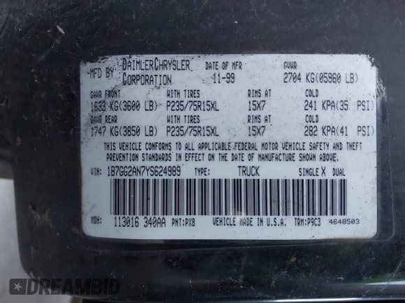 ✅ 2000 Dodge Dakota Sport • VIN: 1B7GG2AN7YS624989 • Lot: 40820872. Wystawiony na IAAI z przebiegiem Nie podano. Bezpłatny archiwum sprzedaży aukcyjnych z USA i szczegółowy raport historii pojazdu na DreamBid. Zdjęcie 9.