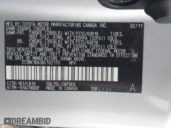 ✅ 2011 Lexus RX 350 • VIN: 2T2BK1BA3BC102170 • Lot: 43268857. Listed on IAAI with 133,191 mi. Free auction sales archive from the USA and detailed vehicle history report at DreamBid. Image 9.