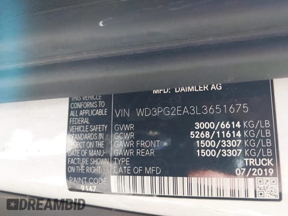 ✅ 2020 Mercedes-Benz Metris Cargo • VIN: WD3PG2EA3L3651675 • Lot: 42270710. Wystawiony na IAAI z przebiegiem 87 882 mil. Bezpłatny archiwum sprzedaży aukcyjnych z USA i szczegółowy raport historii pojazdu na DreamBid. Zdjęcie 9.