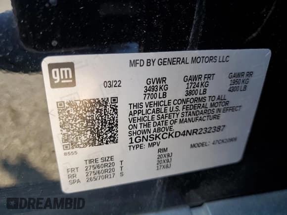 ✅ 2022 Chevrolet Suburban LT • VIN: 1GNSKCKD4NR232387 • Lot: 67296475. Listed on Copart with 103,226 mi. Free auction sales archive from the USA and detailed vehicle history report at DreamBid. Image 13.
