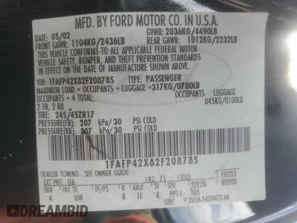 ✅ 2002 Ford Mustang GT Deluxe • VIN: 1FAFP42X82F208785 • Лот: 85755595. Опубликован ранее на Copart с пробегом 147 900 миль. Бесплатный доступ к архиву аукционных продаж из США и подробный отчёт об истории автомобиля на DreamBid. Изображение 12.