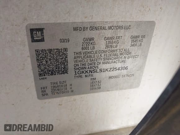 ✅ 2019 GMC Acadia SLE • VIN: 1GKKNSLS1KZ254306 • Лот: 42759573. Опубликован ранее на IAAI с пробегом 165 014 миль. Бесплатный доступ к архиву аукционных продаж из США и подробный отчёт об истории автомобиля на DreamBid. Изображение 9.