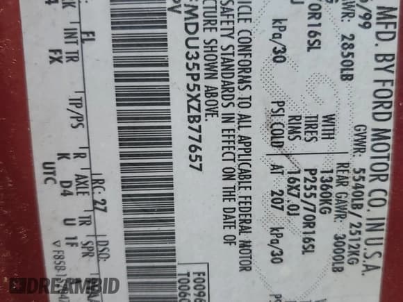 ✅ 1999 Ford Explorer XLT • VIN: 1FMDU35P5XZB77657 • Лот: 80103034. Опубликован ранее на Copart с пробегом 343 796 миль. Бесплатный доступ к архиву аукционных продаж из США и подробный отчёт об истории автомобиля на DreamBid. Изображение 14.