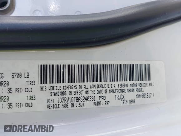✅ 2010 Dodge 1500 Laramie • VIN: 1D7RV1GT8AS240391 • Lot: 42034239. Listed on IAAI with 133,829 mi. Free auction sales archive from the USA and detailed vehicle history report at DreamBid. Image 9.