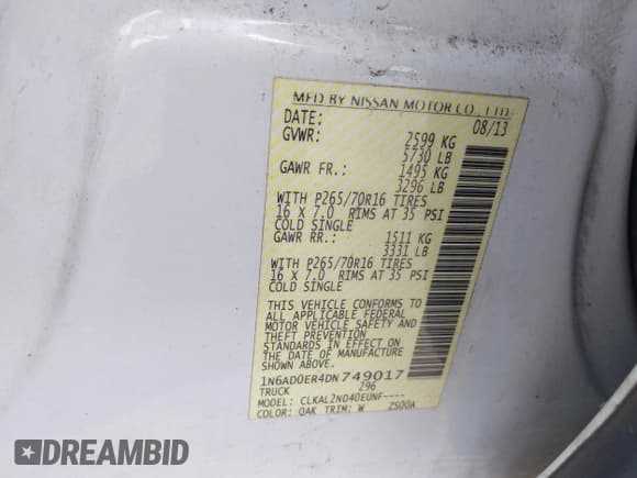✅ 2013 Nissan Frontier SL • VIN: 1N6AD0ER4DN749017 • Lot: 42576284. Wystawiony na IAAI z przebiegiem 127 867 mil. Bezpłatny archiwum sprzedaży aukcyjnych z USA i szczegółowy raport historii pojazdu na DreamBid. Zdjęcie 9.