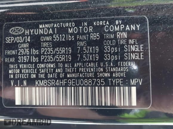 ✅ 2014 Hyundai Santa Fe GLS • VIN: KM8SR4HF9EU088735 • Лот: 43615976. Опубликован ранее на IAAI с пробегом 103 577 миль. Бесплатный доступ к архиву аукционных продаж из США и подробный отчёт об истории автомобиля на DreamBid. Изображение 9.