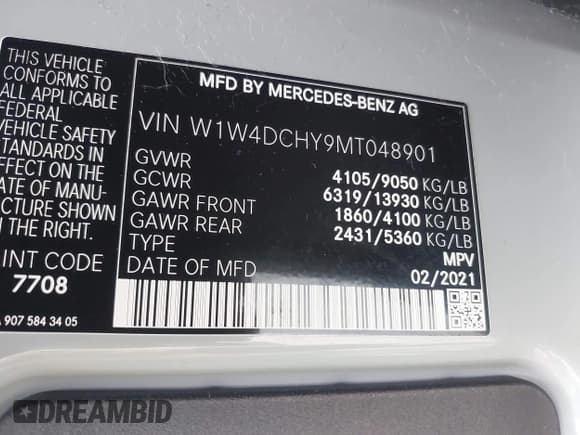 ✅ 2021 Mercedes-Benz Sprinter • VIN: W1W4DCHY9MT048901 • Lot: 42165676. Listed on IAAI with 30,041 mi. Free auction sales archive from the USA and detailed vehicle history report at DreamBid. Image 9.