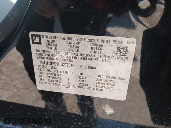 ✅ 2017 GMC Sierra 1500 • VIN: 3GTU1NEC9HG279616 • Lot: 41789078. Wystawiony na IAAI z przebiegiem 125 236 mil. Bezpłatny archiwum sprzedaży aukcyjnych z USA i szczegółowy raport historii pojazdu na DreamBid. Zdjęcie 9.