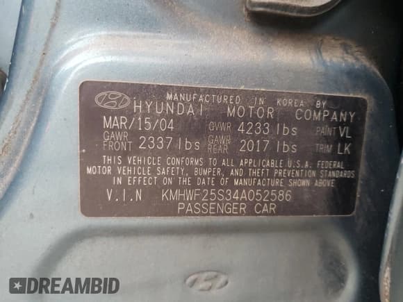 ✅ 2004 Hyundai Sonata • VIN: KMHWF25S34A052586 • Lot: 43648475. Listed on Copart with 241,843 mi. Free auction sales archive from the USA and detailed vehicle history report at DreamBid. Image 14.