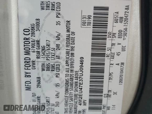 ✅ 2007 Mercury Mountaineer • VIN: 4M2EU47E37UJ09469 • Lot: 91210035. Wystawiony na Copart z przebiegiem 132 494 mil. Bezpłatny archiwum sprzedaży aukcyjnych z USA i szczegółowy raport historii pojazdu na DreamBid. Zdjęcie 13.