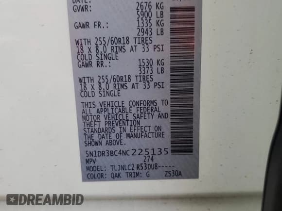 ✅ 2022 Nissan Pathfinder SV • VIN: 5N1DR3BC4NC225135 • Lot: 82300385. Listed on Copart with 61,498 mi. Free auction sales archive from the USA and detailed vehicle history report at DreamBid. Image 13.