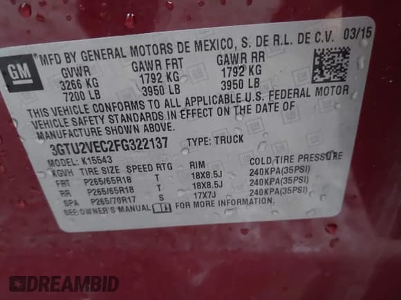 ✅ 2015 GMC Sierra 1500 SLT • VIN: 3GTU2VEC2FG322137 • Lot: 41569708. Listed on IAAI with 146,756 mi. Free auction sales archive from the USA and detailed vehicle history report at DreamBid. Image 9.
