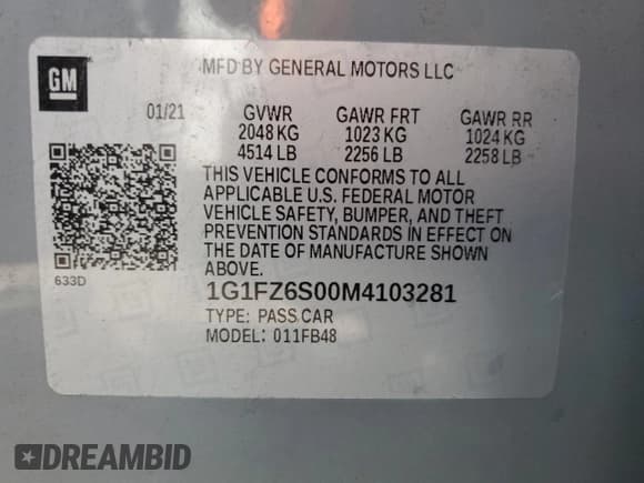 ✅ 2021 Chevrolet Bolt EV Premier • VIN: 1G1FZ6S00M4103281 • Lot: 70911725. Listed on Copart with 48,978 mi. Free auction sales archive from the USA and detailed vehicle history report at DreamBid. Image 12.