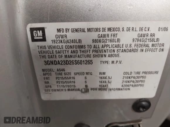 ✅ 2006 Chevrolet HHR LT • VIN: 3GNDA23D26S601265 • Lot: 41942232. Listed on IAAI with 95,995 mi. Free auction sales archive from the USA and detailed vehicle history report at DreamBid. Image 9.