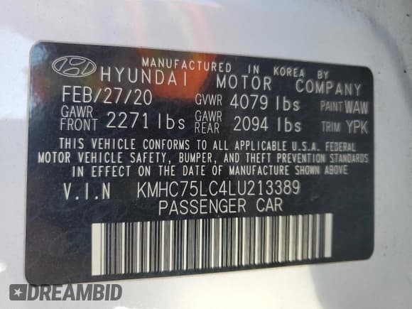 ✅ 2020 Hyundai Ioniq SE • VIN: KMHC75LC4LU213389 • Lot: 46872255. Wystawiony na Copart z przebiegiem 121 142 mil. Bezpłatny archiwum sprzedaży aukcyjnych z USA i szczegółowy raport historii pojazdu na DreamBid. Zdjęcie 14.