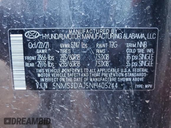 ✅ 2022 Hyundai Santa Fe SEL • VIN: 5NMS3DAJ5NH405244 • Lot: 42564924. Wystawiony na Copart z przebiegiem 25 239 mil. Bezpłatny archiwum sprzedaży aukcyjnych z USA i szczegółowy raport historii pojazdu na DreamBid. Zdjęcie 14.