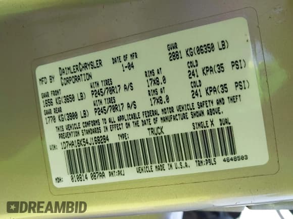 ✅ 2004 Dodge 1500 ST • VIN: 1D7HA16K54J168284 • Лот: 43251157. Опубликован ранее на IAAI с пробегом 192 708 миль. Бесплатный доступ к архиву аукционных продаж из США и подробный отчёт об истории автомобиля на DreamBid. Изображение 9.