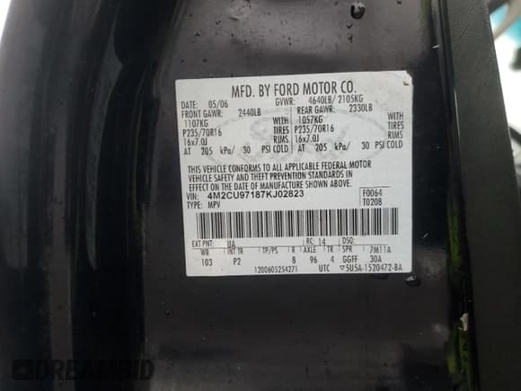 ✅ 2007 Mercury Mariner Premier • VIN: 4M2CU97187KJ02823 • Lot: 43561465. Wystawiony na Copart z przebiegiem Nie podano. Bezpłatny archiwum sprzedaży aukcyjnych z USA i szczegółowy raport historii pojazdu na DreamBid. Zdjęcie 12.