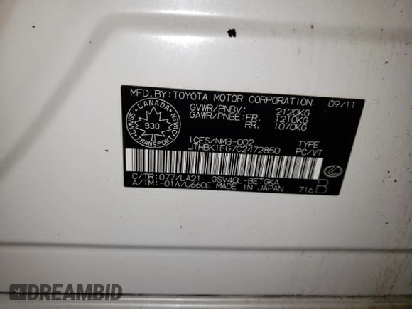 ✅ 2012 Lexus ES 330 • VIN: JTHBK1EG7C2472850 • Lot: 85334025. Wystawiony na Copart z przebiegiem 137 448 mil. Bezpłatny archiwum sprzedaży aukcyjnych z USA i szczegółowy raport historii pojazdu na DreamBid. Zdjęcie 12.