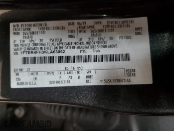 ✅ 2019 Ford Ranger XL • VIN: 1FTER4FH3KLA63062 • Lot: 95699875. Listed on Copart with 76,152 mi. Free auction sales archive from the USA and detailed vehicle history report at DreamBid. Image 12.