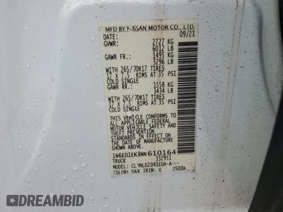 ✅ 2022 Nissan Frontier Pro-4X • VIN: 1N6ED1EK8NN610164 • Лот: 83932165. Опубликован ранее на Copart с пробегом 60 683 миль. Бесплатный доступ к архиву аукционных продаж из США и подробный отчёт об истории автомобиля на DreamBid. Изображение 12.