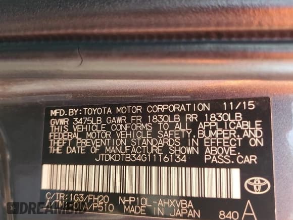 ✅ 2016 Toyota Prius One • VIN: JTDKDTB34G1116134 • Лот: 93095705. Опубликован ранее на Copart с пробегом 171 553 миль. Бесплатный доступ к архиву аукционных продаж из США и подробный отчёт об истории автомобиля на DreamBid. Изображение 13.