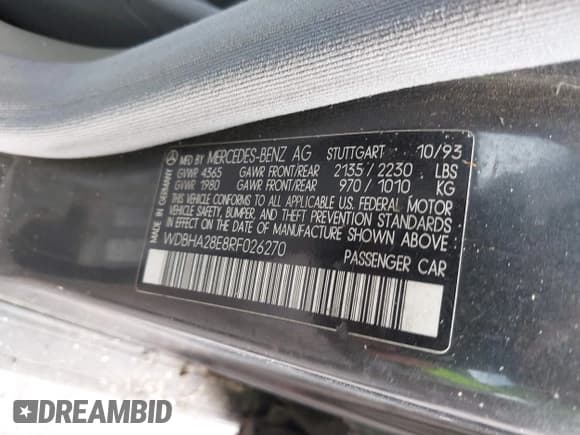 ✅ 1994 Mercedes-Benz C 2.8L • VIN: WDBHA28E8RF026270 • Lot: 43257376. Wystawiony na IAAI z przebiegiem Nie podano. Bezpłatny archiwum sprzedaży aukcyjnych z USA i szczegółowy raport historii pojazdu na DreamBid. Zdjęcie 9.