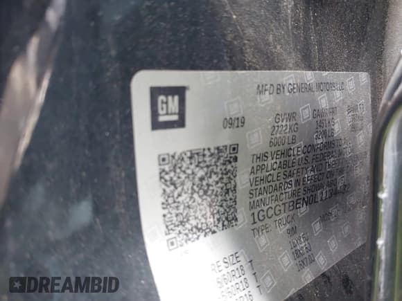 ✅ 2020 Chevrolet Colorado 4WD Work Truck • VIN: 1GCGTBEN0L1134432 • Lot: 42097672. Listed on IAAI with 104,946 mi. Free auction sales archive from the USA and detailed vehicle history report at DreamBid. Image 9.