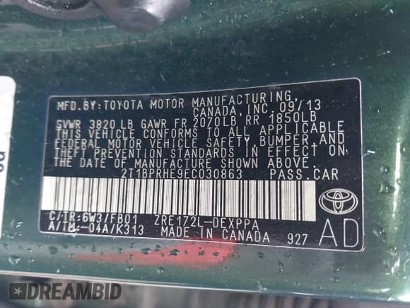 ✅ 2014 Toyota Corolla LE Eco • VIN: 2T1BPRHE9EC030863 • Lot: 42877306. Wystawiony na IAAI z przebiegiem 155 453 mil. Bezpłatny archiwum sprzedaży aukcyjnych z USA i szczegółowy raport historii pojazdu na DreamBid. Zdjęcie 9.