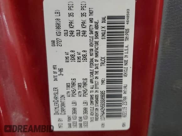 2006 Dodge Dakota SLT with VIN 1D7HW42N56S609685, listed as a Copart auction lot 43052435 with 222,136 mi miles and Non repairable. Bid and sale history available at DreamBid. Image 14.