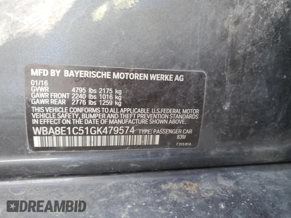 ✅ 2016 BMW 3 Series 330e • VIN: WBA8E1C51GK479574 • Lot: 49435945. Listed on Copart with Not provided. Free auction sales archive from the USA and detailed vehicle history report at DreamBid. Image 13.