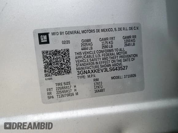 ✅ 2020 Chevrolet Equinox LT • VIN: 3GNAXKEV3LS643527 • Лот: 92929965. Опубликован ранее на Copart с пробегом 54 385 миль. Бесплатный доступ к архиву аукционных продаж из США и подробный отчёт об истории автомобиля на DreamBid. Изображение 14.