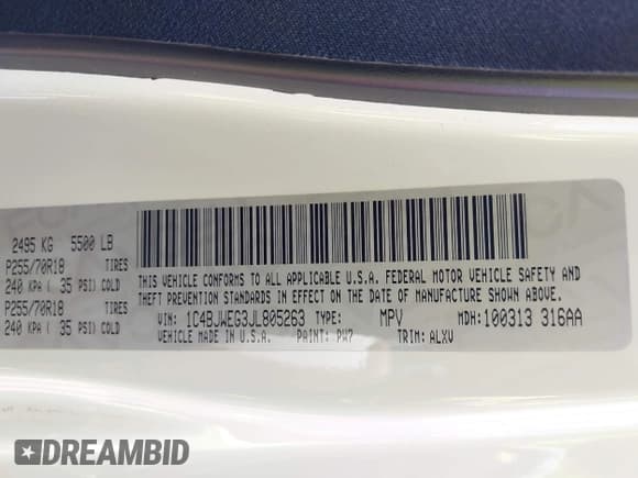 ✅ 2018 Jeep Wrangler Unlimited Sahara • VIN: 1C4BJWEG3JL805263 • Lot: 42593276. Listed on IAAI with 96,489 mi. Free auction sales archive from the USA and detailed vehicle history report at DreamBid. Image 9.