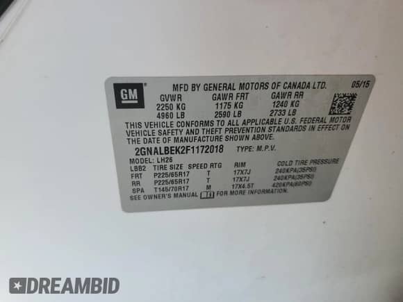 2015 Chevrolet Equinox LT с VIN 2GNALBEK2F1172018, выставлен на аукционе Copart как лот 70475295 с пробегом 147 548 миль миль и Чистый • Clean title. История ставок и продаж доступна на DreamBid. Изображение 12.