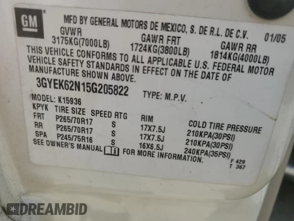 ✅ 2005 Cadillac Escalade EXT • VIN: 3GYEK62N15G205822 • Lot: 69961855. Listed on Copart with 190,927 mi. Free auction sales archive from the USA and detailed vehicle history report at DreamBid. Image 12.