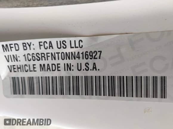 2022 Ram 1500 Tradesman z VIN 1C6SRFNT0NN416927, wystawiony jako IAAI lot #42019996 z przebiegiem 91 025 mil mil oraz . Historia ofert i sprzedaży dostępna na DreamBid. Obrazek 9.
