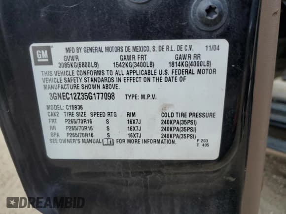 ✅ 2005 Chevrolet Avalanche LS • VIN: 3GNEC12Z35G177098 • Lot: 72043675. Wystawiony na Copart z przebiegiem 178 764 mil. Bezpłatny archiwum sprzedaży aukcyjnych z USA i szczegółowy raport historii pojazdu na DreamBid. Zdjęcie 13.