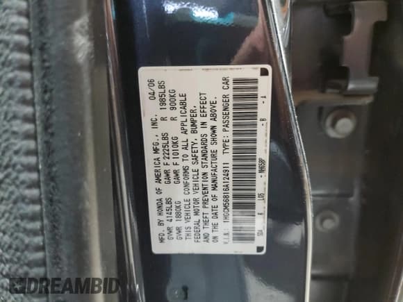 ✅ 2006 Honda Accord EX-L • VIN: 1HGCM56816A124911 • Lot: 92175235. Listed on Copart with 113,993 mi. Free auction sales archive from the USA and detailed vehicle history report at DreamBid. Image 13.