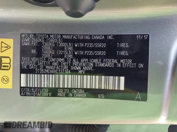 ✅ 2017 Lexus RX 350 • VIN: 2T2BZMCA6HC127164 • Lot: 42847413. Listed on IAAI with 122,582 mi. Free auction sales archive from the USA and detailed vehicle history report at DreamBid. Image 9.