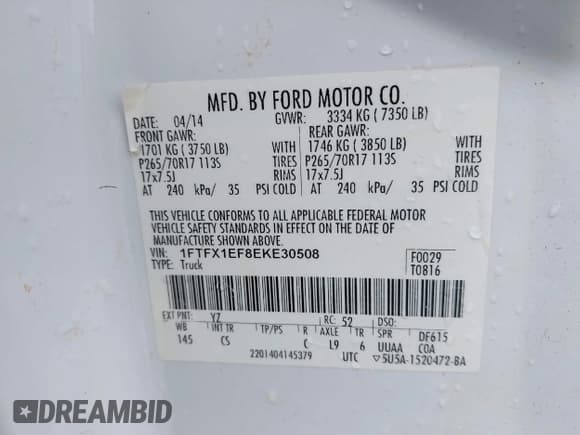 ✅ 2014 Ford F-150 XL • VIN: 1FTFX1EF8EKE30508 • Lot: 42462655. Wystawiony na IAAI z przebiegiem 198 479 mil. Bezpłatny archiwum sprzedaży aukcyjnych z USA i szczegółowy raport historii pojazdu na DreamBid. Zdjęcie 9.