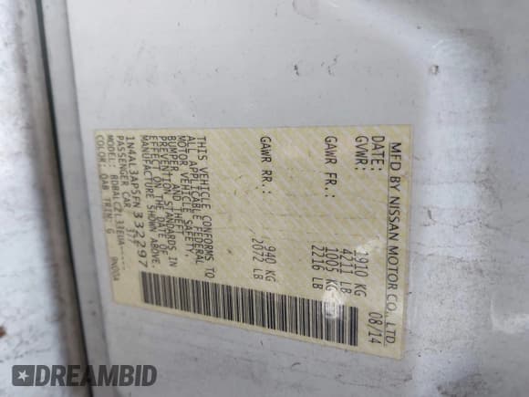 ✅ 2015 Nissan Altima S • VIN: 1N4AL3AP5FN332297 • Лот: 43550294. Опубликован ранее на IAAI с пробегом 169 965 миль. Бесплатный доступ к архиву аукционных продаж из США и подробный отчёт об истории автомобиля на DreamBid. Изображение 9.