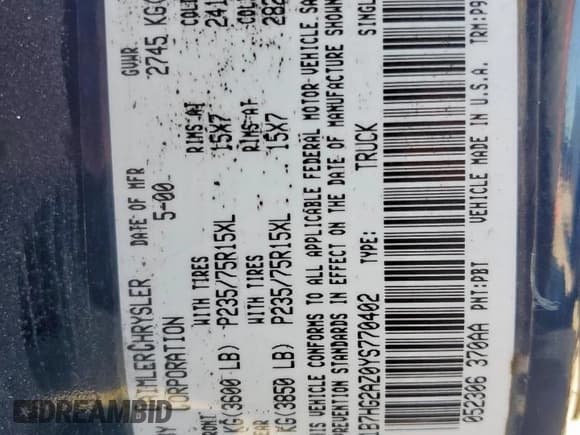 ✅ 2000 Dodge Dakota Sport • VIN: 1B7HG2AZ0YS770402 • Lot: 57837455. Wystawiony na Copart z przebiegiem 247 825 mil. Bezpłatny archiwum sprzedaży aukcyjnych z USA i szczegółowy raport historii pojazdu na DreamBid. Zdjęcie 13.