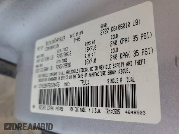 ✅ 2006 Dodge Dakota ST • VIN: 1D7HE28N76S528475 • Лот: 56294484. Размещён на Copart с пробегом Не указан миль. Получите бесплатный доступ к архиву аукционных продаж из США и посмотрите подробный отчёт об истории автомобиля на DreamBid. Изображение 12.