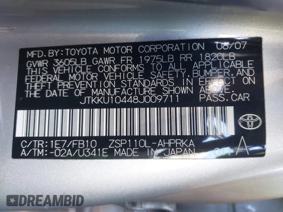 ✅ 2008 Scion xD • VIN: JTKKU10448J009711 • Lot: 43880341. Listed on IAAI with 122,171 mi. Free auction sales archive from the USA and detailed vehicle history report at DreamBid. Image 9.