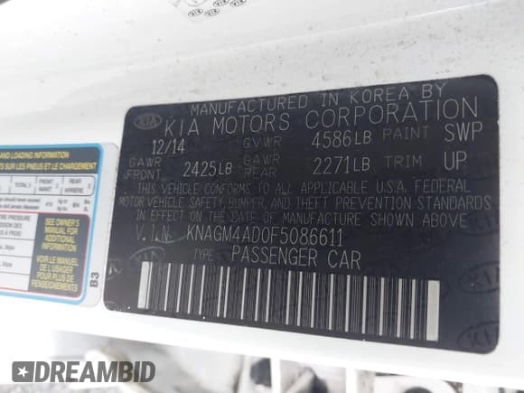 ✅ 2015 Kia Optima • VIN: KNAGM4AD0F5086611 • Лот: 42962480. Опубликован ранее на IAAI с пробегом 211 129 миль. Бесплатный доступ к архиву аукционных продаж из США и подробный отчёт об истории автомобиля на DreamBid. Изображение 9.