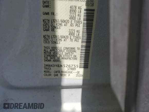 ✅ 2018 Nissan Titan Platinum Reserve • VIN: 1N6BA1F48JN526755 • Lot: 64447055. Listed on Copart with 155,037 mi. Free auction sales archive from the USA and detailed vehicle history report at DreamBid. Image 12.