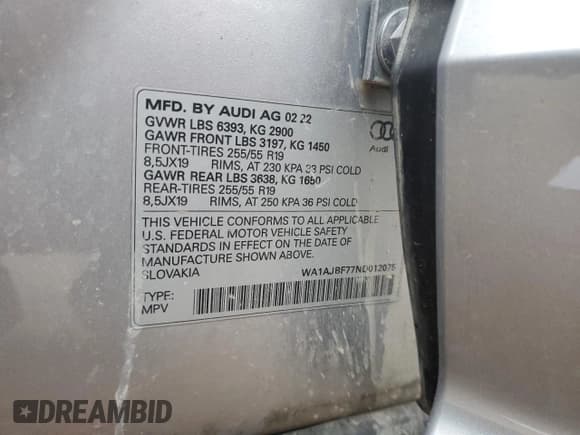 ✅ 2022 Audi Q7 Premium • VIN: WA1AJBF77ND012075 • Lot: 54492975. Wystawiony na Copart z przebiegiem 39 050 mil. Bezpłatny archiwum sprzedaży aukcyjnych z USA i szczegółowy raport historii pojazdu na DreamBid. Zdjęcie 13.